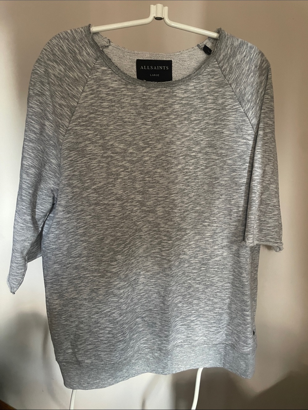 All Saints Gray Heather Short Sleeve Pullover Sweatshirt
